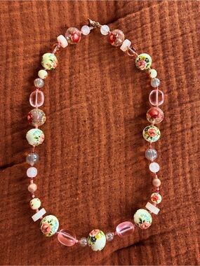 Beaded necklace with Japanese tensha floral beads - Women Jewelry